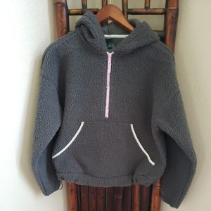 NWT Wild Fable Charcoal Gray Half-Zip Sherpa Pullover Hooded Jacket XS